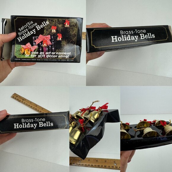 2 Vtg Pkgs Christmas Gold Brass Tone Bells Jingle w Red Ribbon w Orig Box READ - Picture 4 of 11